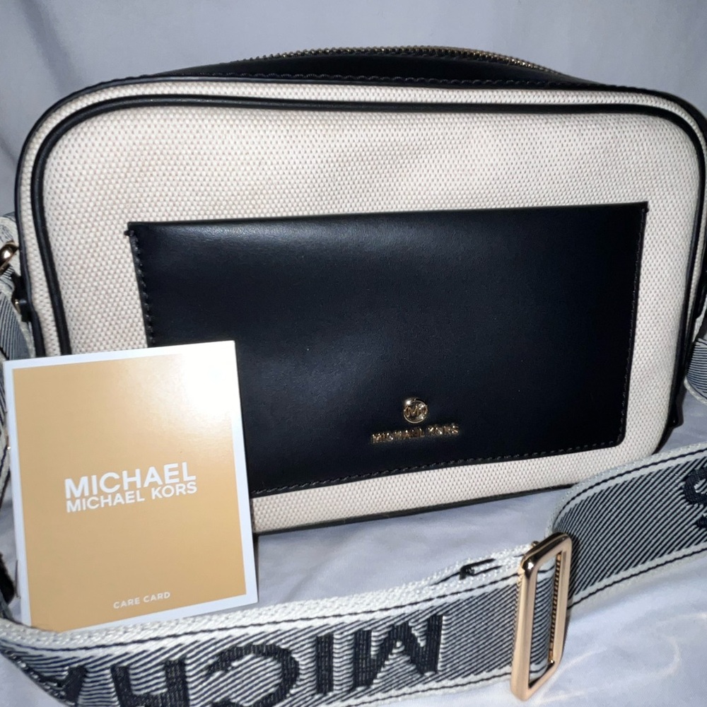 Michael Kors Maeve Large Canvas & Smooth Crossbody Purse